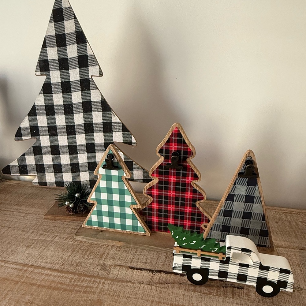 Plaid Wooden Holiday Tree Set with Truck